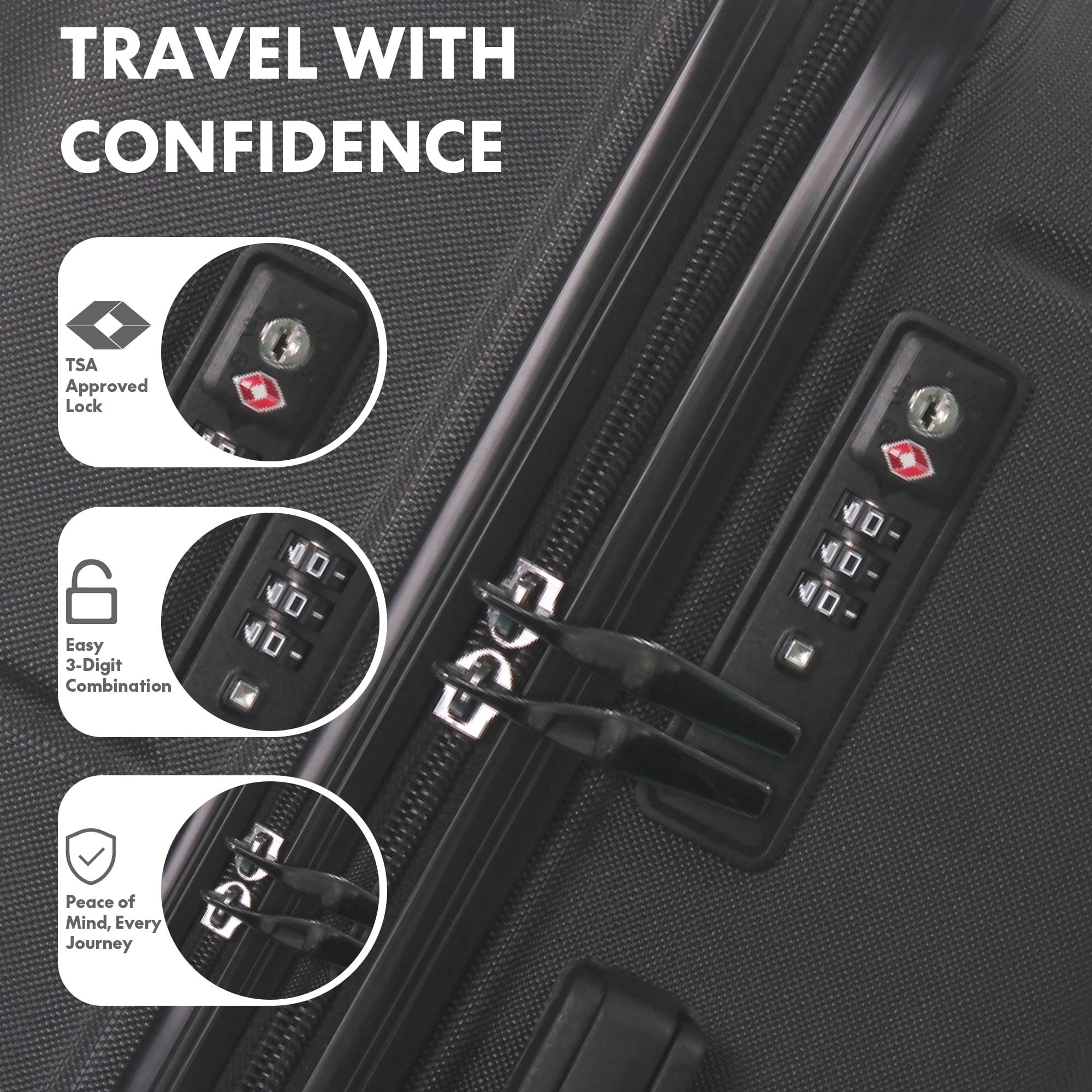 3-Piece ABS Hardshell Luggage Set, Lightweight Scratch-Resistant Suitcases with Silent Spinner Wheels & TSA Lock, Black