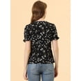 thumbnail image 4 of Unique Bargains Women's Peter Pan Collar Ruffled Bubble Short Sleeve Floral Blouse M Black, 4 of 6
