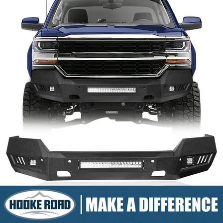 Hooke Road Fit 2016 2017 2018 Chevy Silverado 1500 Front Bumper Steel Black w/ 120w LED Light Bar