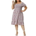 thumbnail image 2 of Unique Bargains Women's Plus Size Flared Flowy Smock Ruffle Sleeve Floral Dresses 1X Pink, 2 of 6