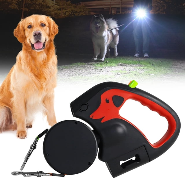 Hands Free Dog Leash for Two Dogs Dual Dog Retractable Leash with Flashlight & Poop Bag Holder, 360° Rotating Double Pet Leash for Small to Large Dogs – Hands Free Dog Walking Accessory(Red,Charged)