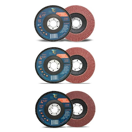 

Eco Edge 4.5-Inch 3-Pack 60/80/120 Grits Assorted Aluminum Oxide Flap Discs (4-1/2 x 7/8 Arbor Bevel Type 29) For Angle Grinder