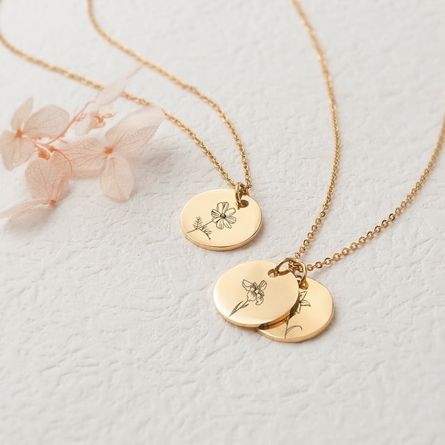 Personalised Gold Birth Flower necklace birthday jewellery