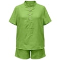 thumbnail image 5 of Arlun Womens Linen 2 Piece Sets Neck Button up Short Sleeve Shirts and Wide Leg Shorts Set Summer Relaxed Fit Casual Two Piece Outfits Solid Color Matching Set Daily Wear Green XL, 5 of 5
