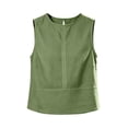 thumbnail image 4 of CQONEPT Linen Tops for Women Loose Fit Cotton Sleeveless Round Neck Tank Top Casual Summer Beach Cropped Vest Green L, 4 of 7