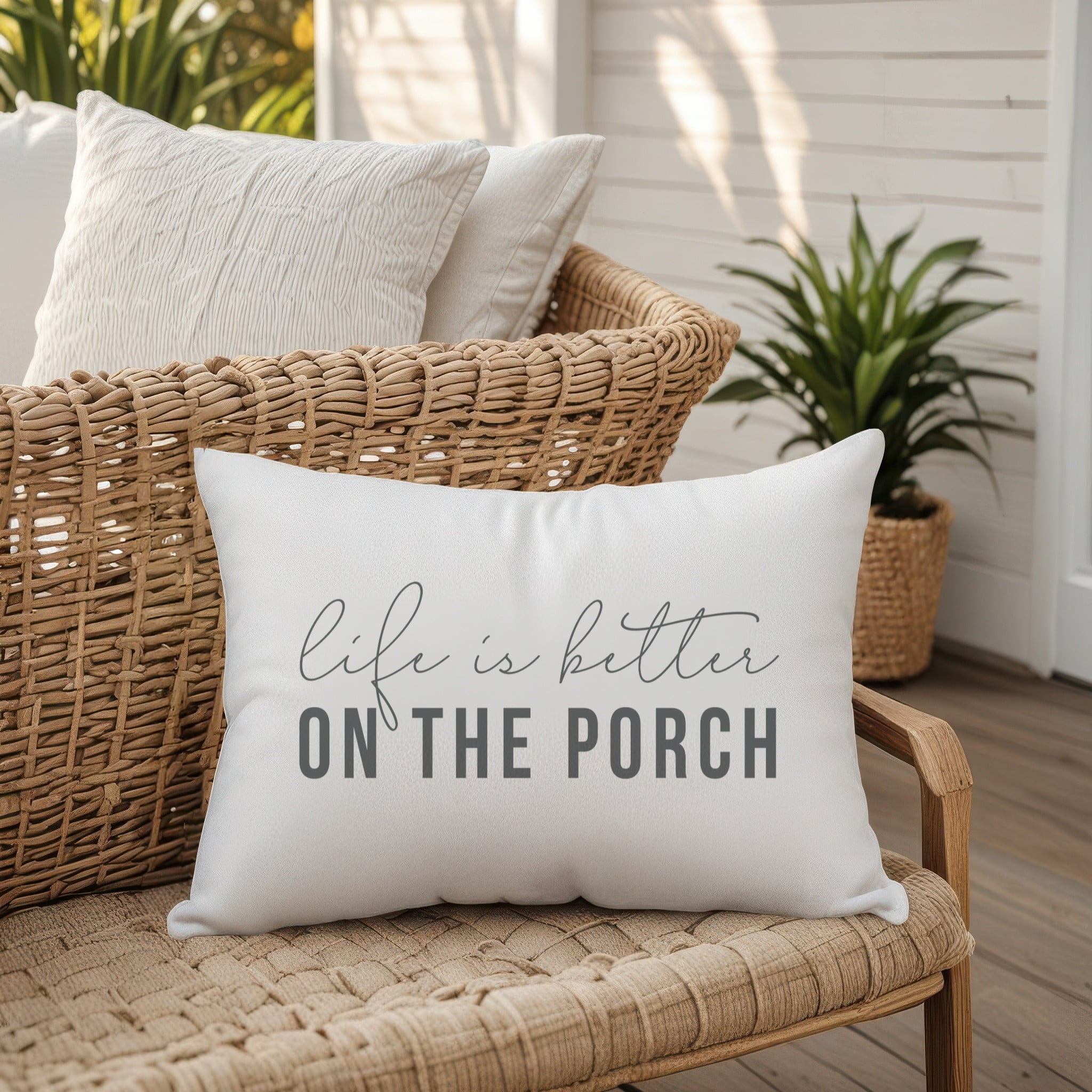Creative Products Life is Better On the Porch White and Grey 14x20 Indoor / Outdoor Pillow