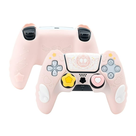GeekShare Silicone Skin Cover Case for Playstation 5 DualSense Wireless Controller Kit Pink Star Wing