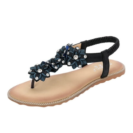 

Felirenzacia Women s Ladies Crystal Floral Flip Flops Beach Sandals Low Heels Shoes