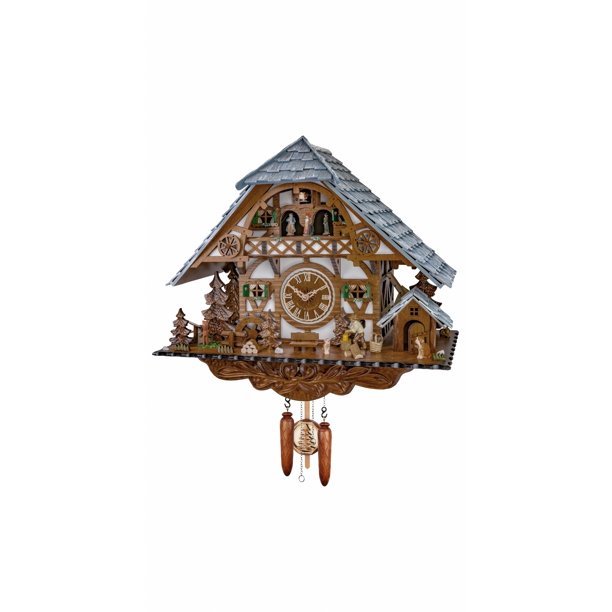 Quartz Cuckoo Clock Black forest house with music and dancers, moving