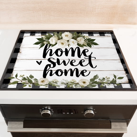 Square Stove Top Cover For Gas Stove, Rustic Wooden Grain Sweet Home Print Non-Slip Washable Cooktop Cover, Foldable Decorative Mats for Kitchen RV (28×20 Inch)