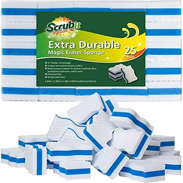 (25 Pack) Extra Durable Magic Sponge Eraser by SCRUBIT - Kitchen, Bathroom, Floor and Wall Miracle Melamine Cleaning Sponges - Extra Thick, Long Lasting, Scrubber Pads for the Toughest Stains and Dirt