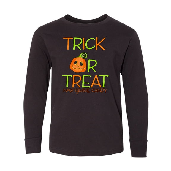 Inktastic Trick or Treat Now Gimme Candy with Halloween Pumpkin Long Sleeve Youth T-Shirt