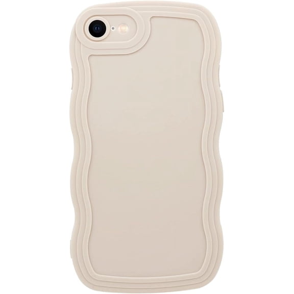 Phone Case for iPhone SE 2022 / iPhone 7 / iPhone 8, Solid Color Curly Wave Frame Soft TPU Bumpers Back Phone Cover for iPhone SE 2022/SE 2020/7/8, Cute iPhone Case for Women Girls, White