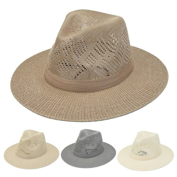 LEEYNEER Chapeaux de Soleil pour Hommes à Grand Bord Chapeau Panama Chapeau de Plage Chapeaux de Paille pour Hommes Protection Solaire Chapeaux Fedora Pliables pour Hommes UPF50