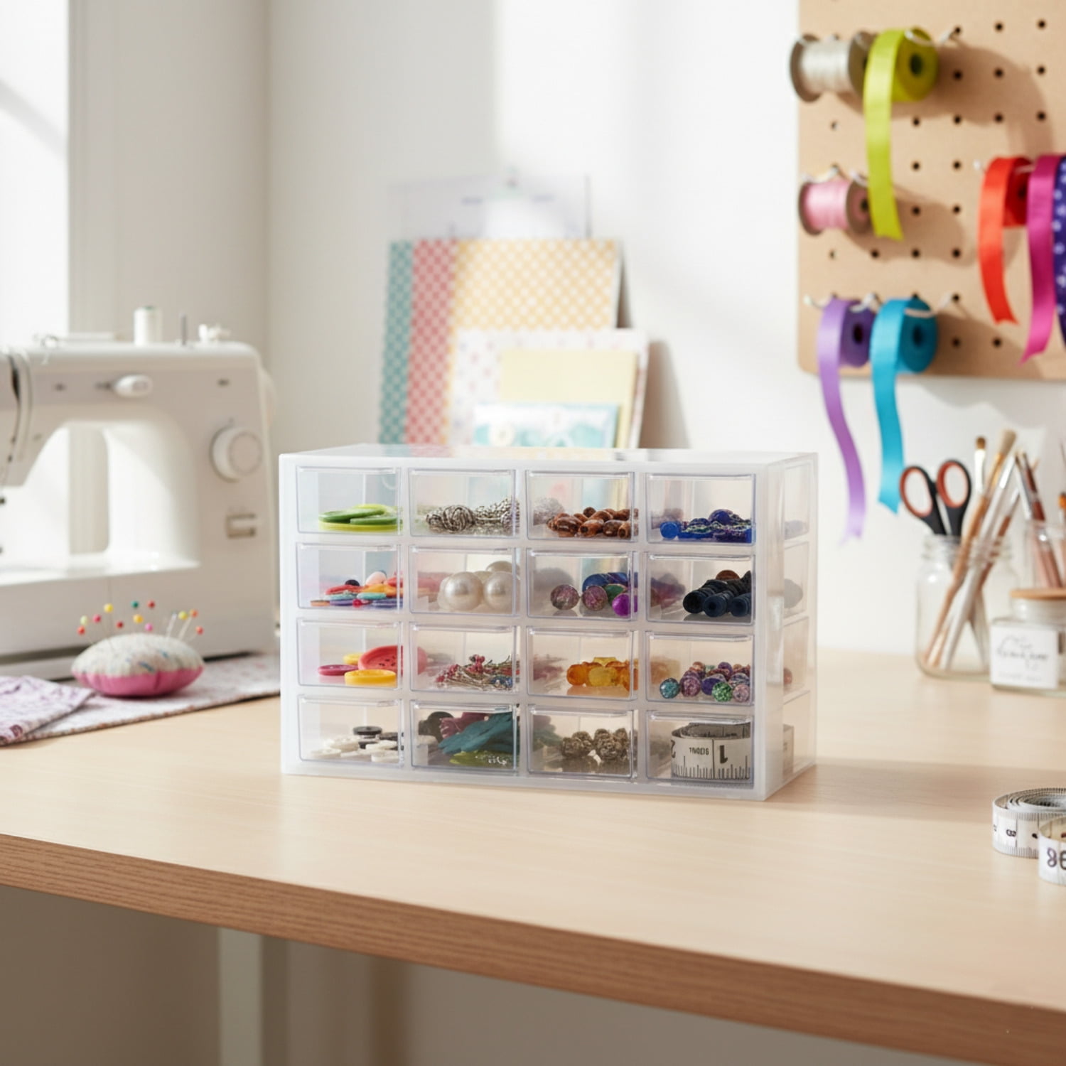 Everything Mary Clear 16-Drawer Organizer – Wall-Mountable Plastic Storage Cabinet for Crafts, Jewelry, Beads  Small Parts