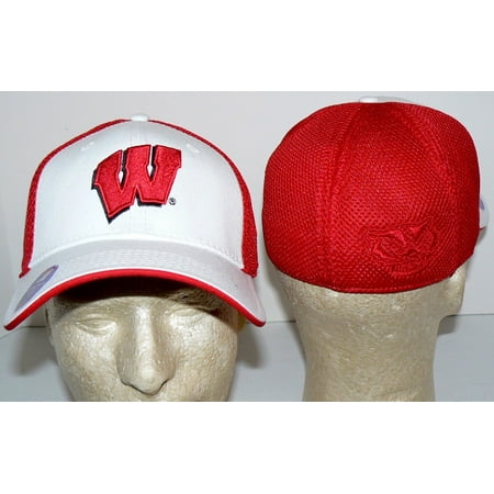 A-flex Stretch Fit Hat NCAA Officially Licensed Wisconsin Badgers Stretch Fit A-flex Design Embroidered Logo Baseball Hat ()
