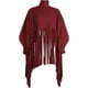 thumbnail image 4 of Poncho tipo jersey con borlas y cuello alto y manga larga para mujer, talla grande, 4 of 5
