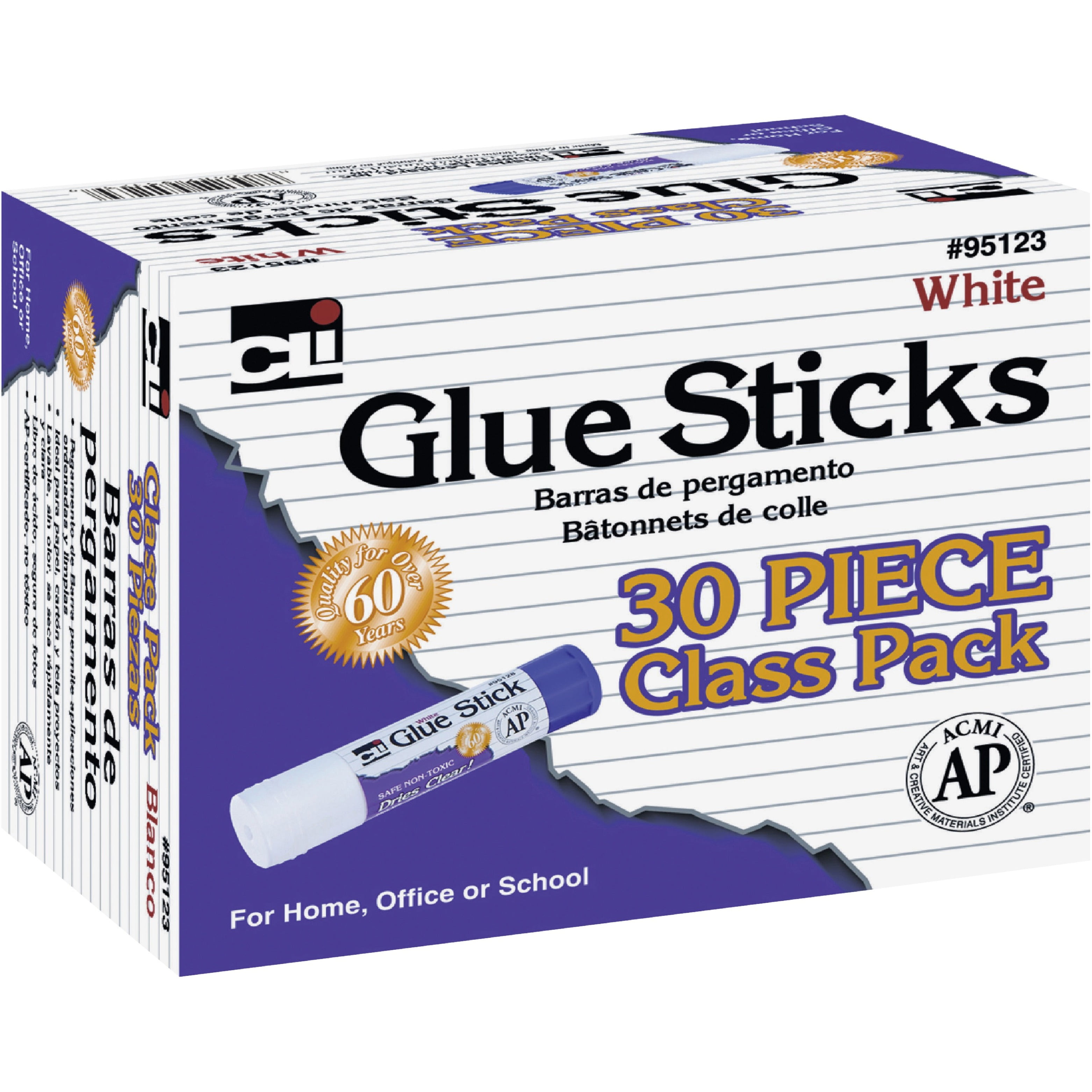CLI Glue Sticks Classpack, 0.280 oz each, White, 30 pack