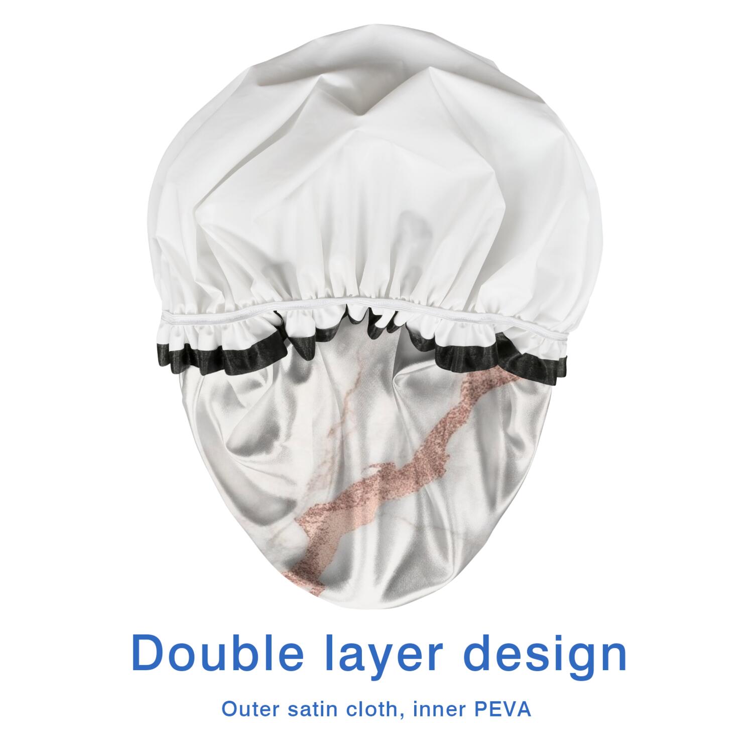Shower Caps,White Marble Rose Gold Line Pattern Waterproof Shower Cap for Women 4 Pieces,Double Reusable Hair Cover for Shower PEVA Elastic Stretch Hem