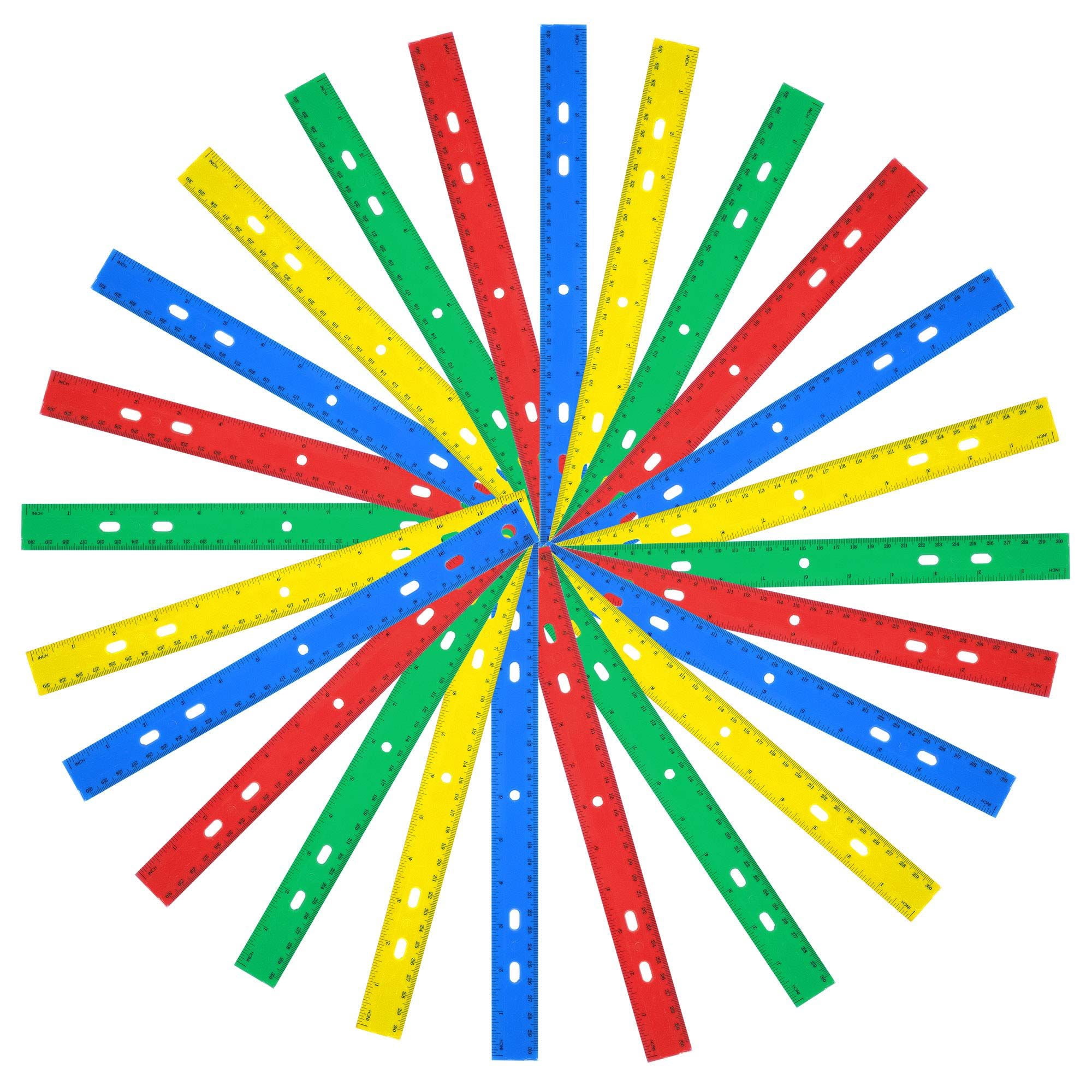100 Pack of Bulk Wholesale Plastic 12"L Metric Rulers in Red, Yellow, Blue and Green - 100 Count of Plastic 12"L Metric Rulers