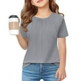 thumbnail image 2 of Jinhomg Girls Summer Tops 2025 Fashion Pleated Casual Shirts Loose Fit Comfy Short Sleeve Crew Neck Tunic Blouses Cute Gifts for Toddler Kids Gray 150, 2 of 10