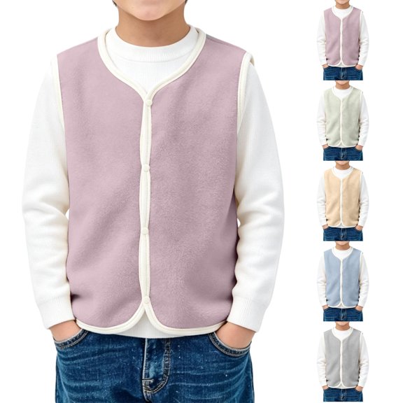 Boys Girls Vest Soft Fleece Button Down Sleeveless Jacket Solid Warm Outerwear for Kids Toddler Fall Winter Clothes