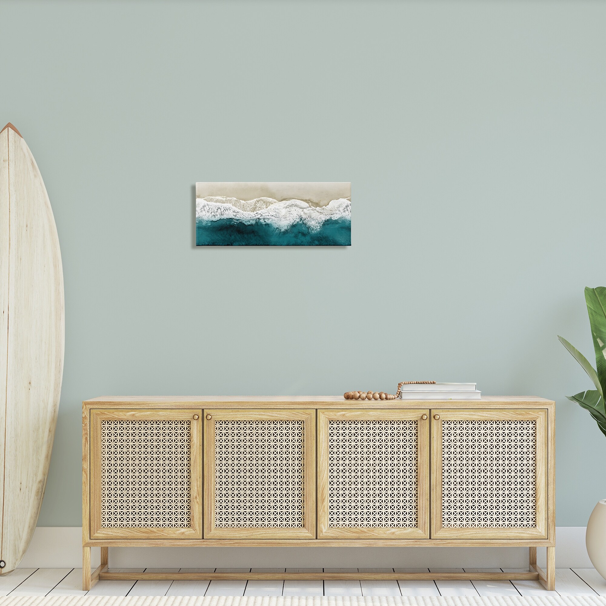 Stupell Industries Foamy Beach Coast Deep Blue Ocean Water, 48 x 20,Design by Maggie Olsen