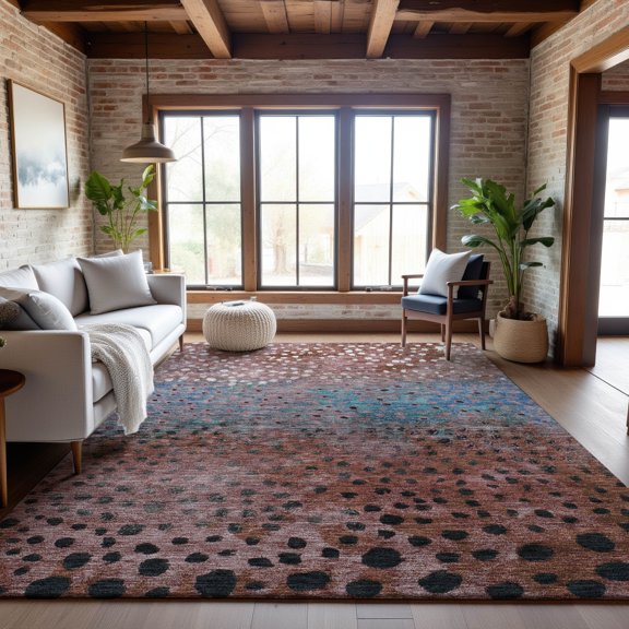 Addison Rugs Mayfield Premium Machine Washable Transitional Circles Paprika Rectangle Rug, 9' x 12'