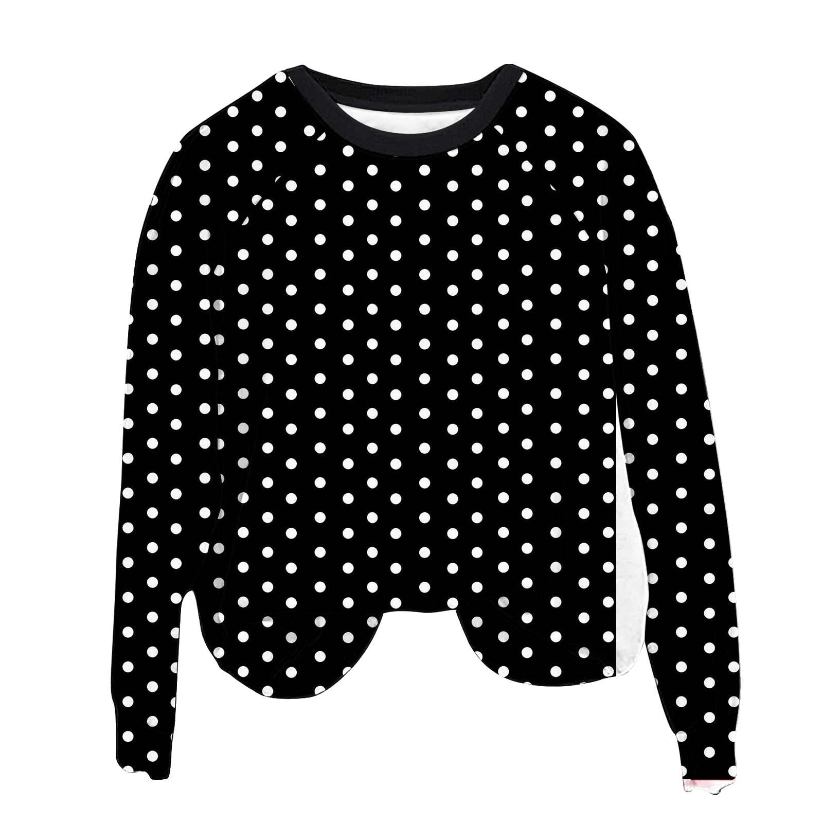 VEKDONE Women’s Polka Dot Print Sweatshirt Long Sleeve Crewneck Casual Pullover Tops Loose Fit Lightweight Basic Sweatshirts