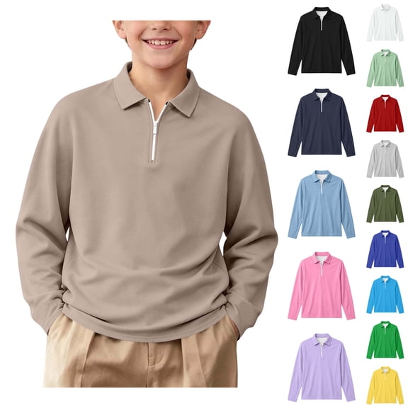 Asxite Toddler Girls and Boys Tops Long Sleeve Collared Half Zip Pullover Shirt Solid Casual Preppy