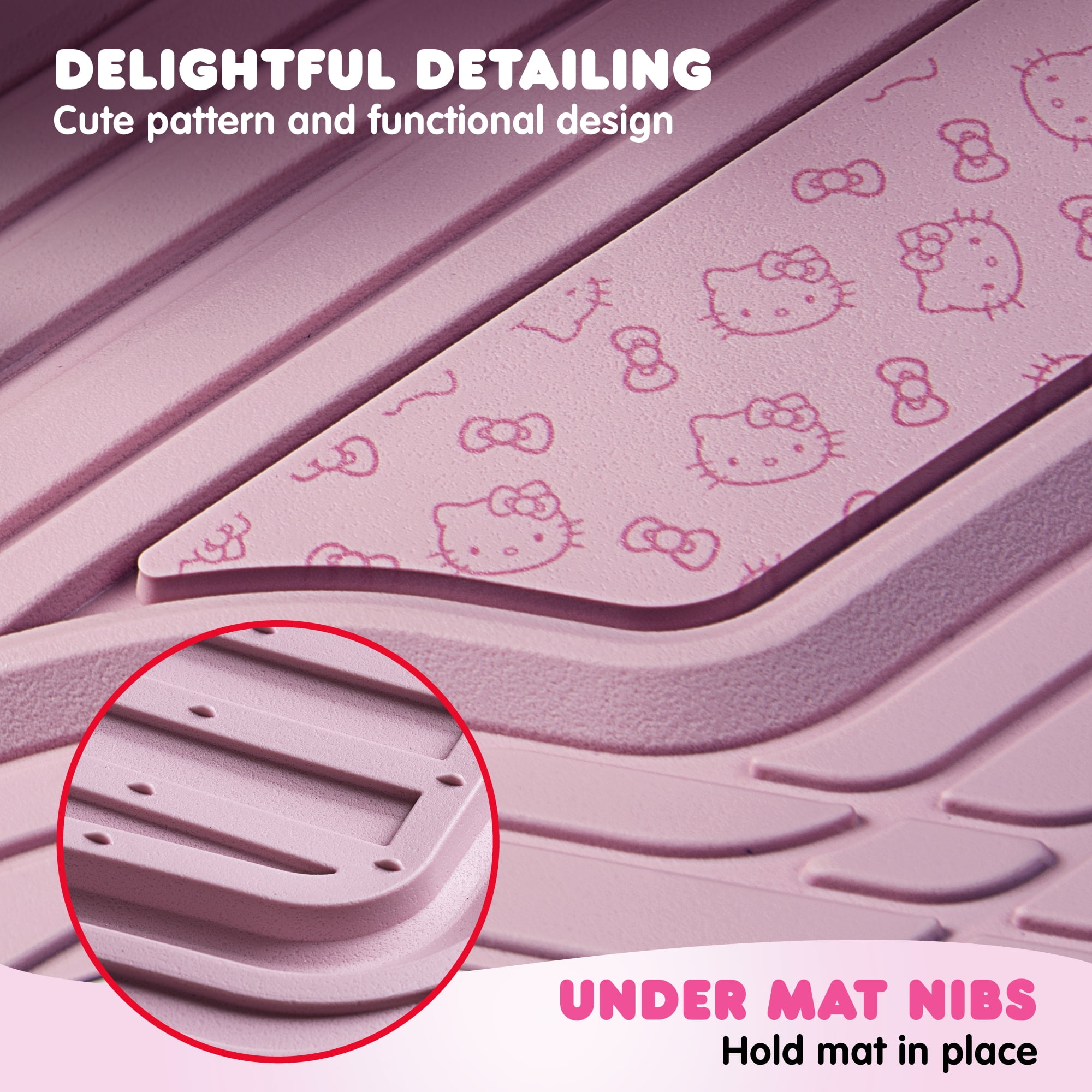 Hello Kitty 4pc Car Mats for Cars, Trucks, SUVs - Pink Rubber Floor Mats for Women & Men, Heavy Duty Non-Slip Front & Rear Mats, Cute Hello Kitty Car Accessories, Pink/Pink