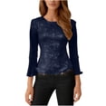 thumbnail image 6 of Olyvenn Womens Ruffle 3/4 Sleeve Tops Lightweight Sparkly Elegant Dressy Blouses Sexy Double Layers Cute Mesh Tunic Shirts Blue XL, 6 of 7