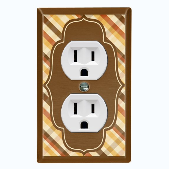 Metal Light Switch Plate Outlet Cover Vintage Yellow Brown Plaid Frame Wallpaper WAL031