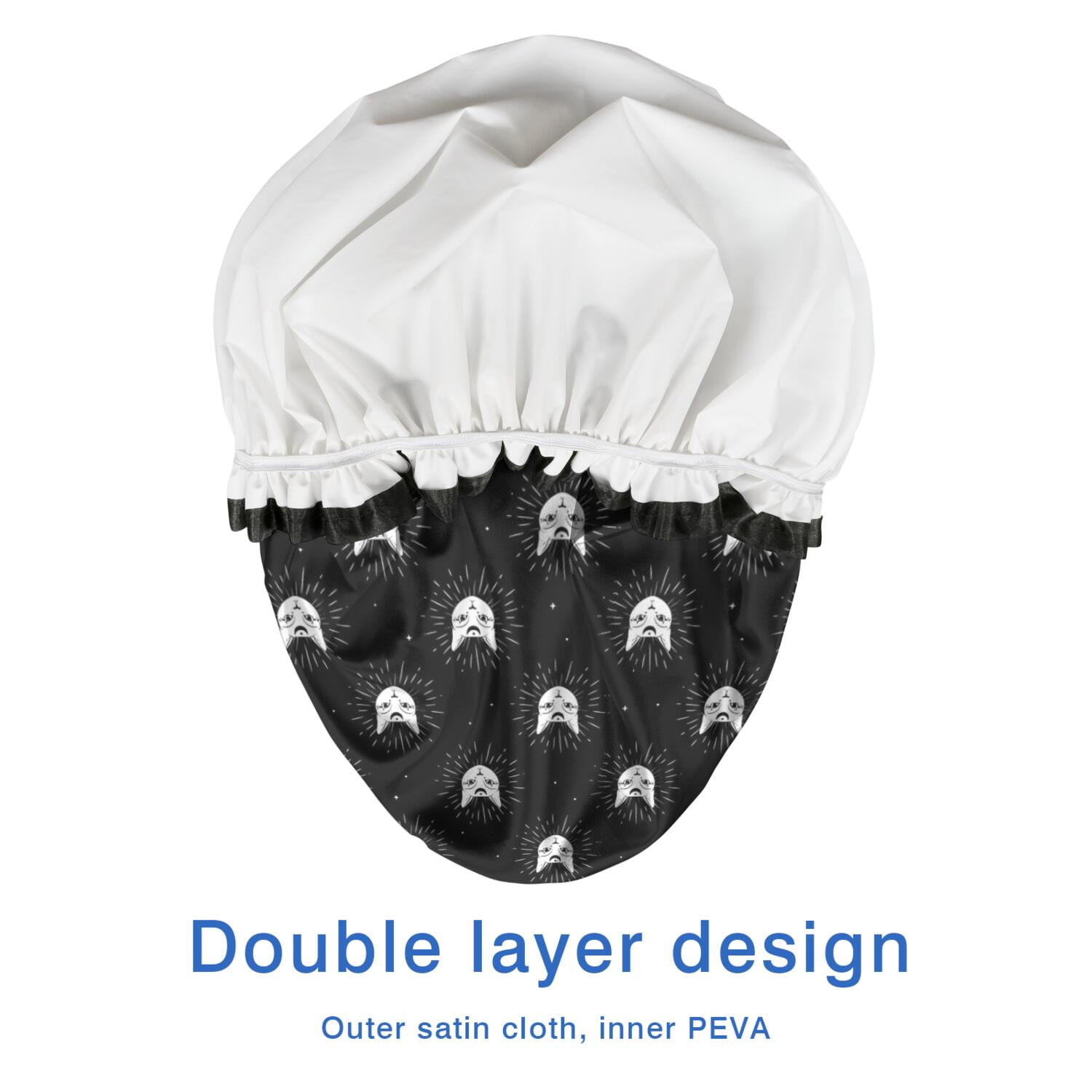 Shower Caps,Black Cat Head Pattern Waterproof Shower Cap for Women 4 Pieces,Double Reusable Hair Cover for Shower PEVA Elastic Stretch Hem