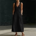 thumbnail image 5 of Nuoqisi Women's Summer Sleeveless Cotton Button Down Tank Dress Loose A-Line Tiered Tunic Beach Dress, 5 of 9