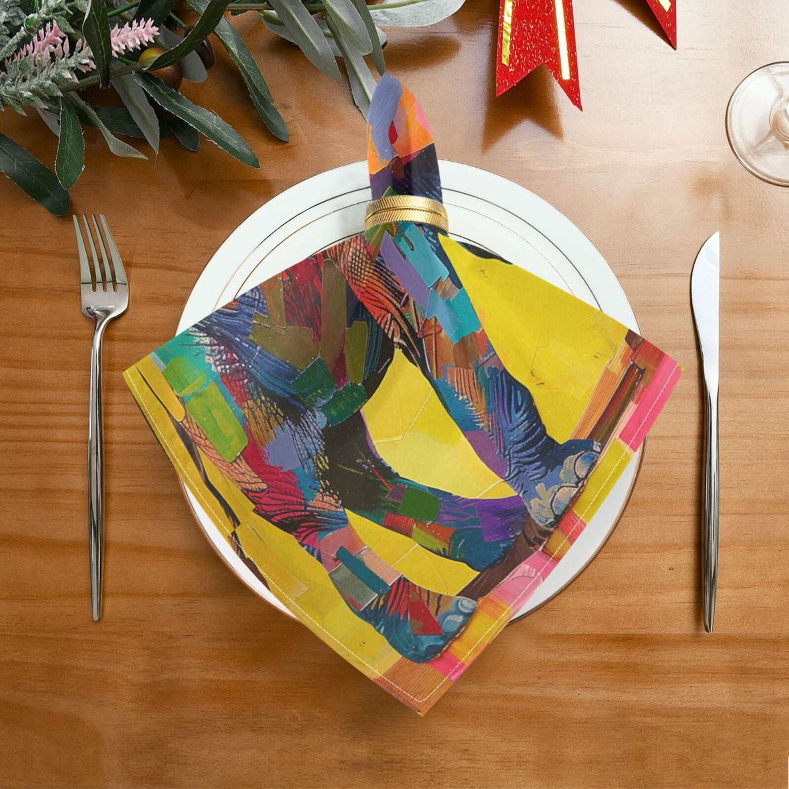 JSTEL Elephant Collage Cloth Napkins Set of 6, 20x20 Inch Washable and Reusable Napkin for Decoupage Dinner Party Everyday Use