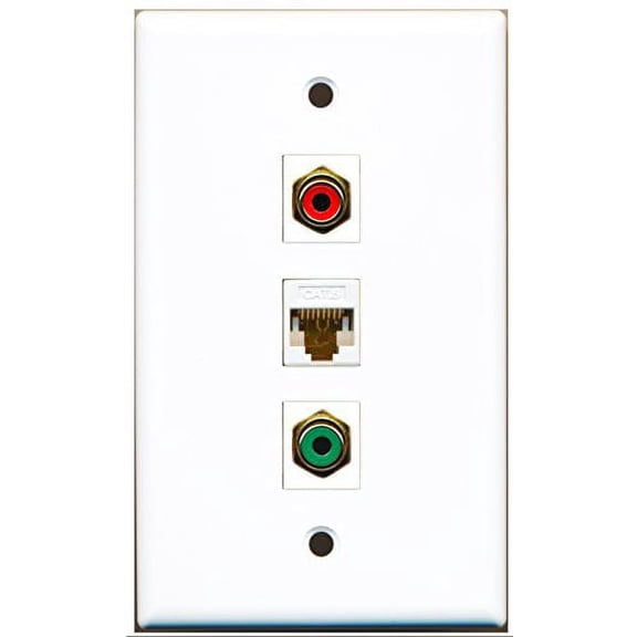 RiteAV - 1 Port RCA Red and 1 Port RCA Green and 1 Port Cat6 Ethernet White Wall Plate