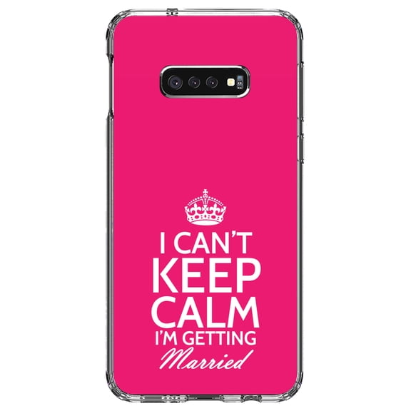 DistinctInk Clear Shockproof Hybrid Case for Samsung Galaxy S10e (5.8" Screen) - TPU Bumper, Acrylic Back, Tempered Glass Screen Protector - Can't Keep Calm I'm Getting Married