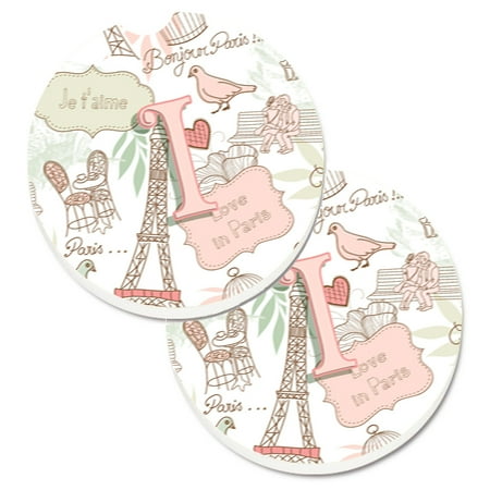 

Caroline s Treasures CJ2002-ICARC Letter I Love in Paris Pink Set of 2 Cup Holder Car Coasters Large multicolor