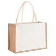 thumbnail image 2 of husxh Women Burlap Jute Tote Bag Large Capacity Canvas Grocery Tote Handbag Contrast Color Ladies Outdoor Handbag, 2 of 8