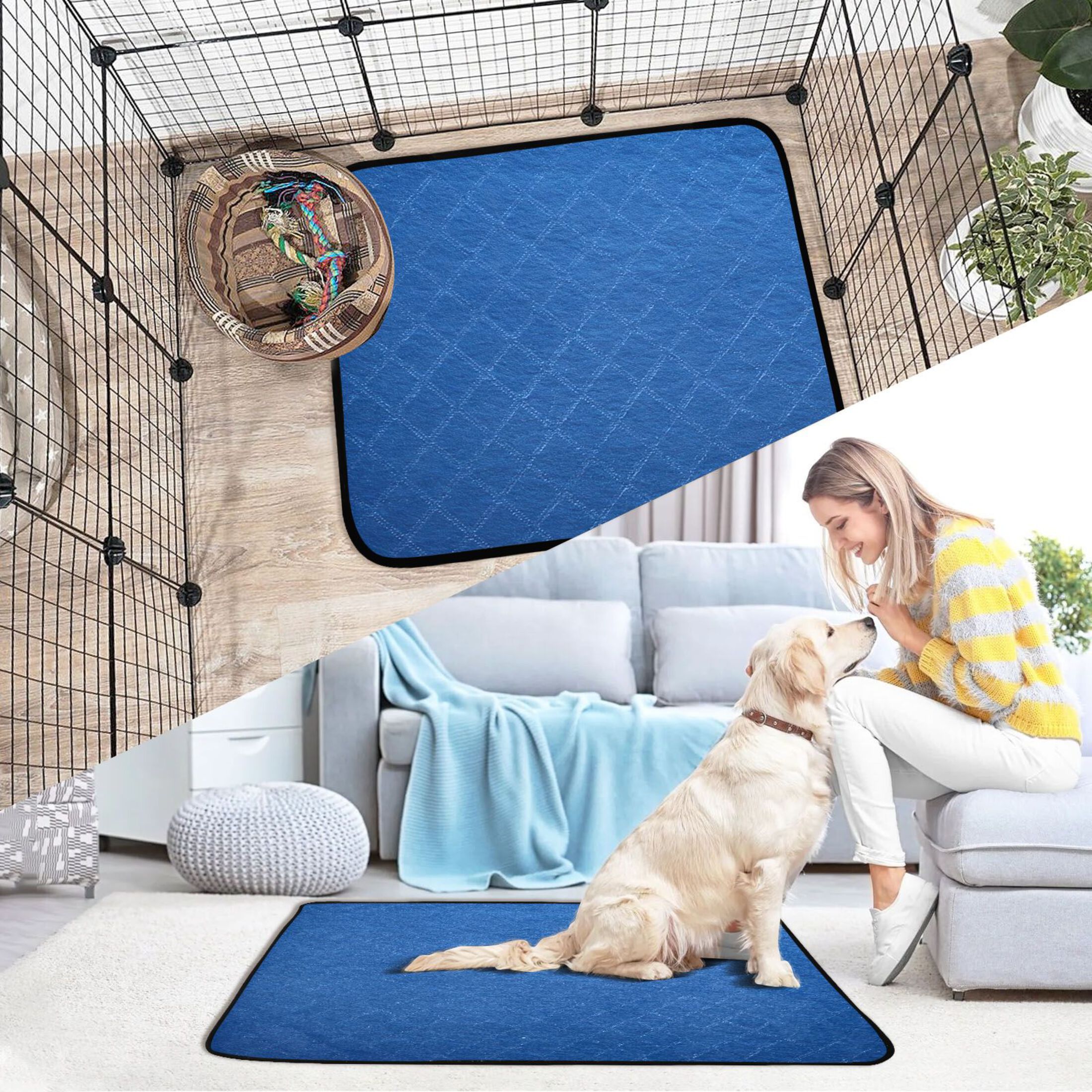 IAUYY Washable Pee Pads for Dogs Smallx3 Absorbent and Leak-Proof Non-Slip Reusable Puppy Pee Pads for Dogs Applicable to Playpen Potty Crate Blue Paper Texture