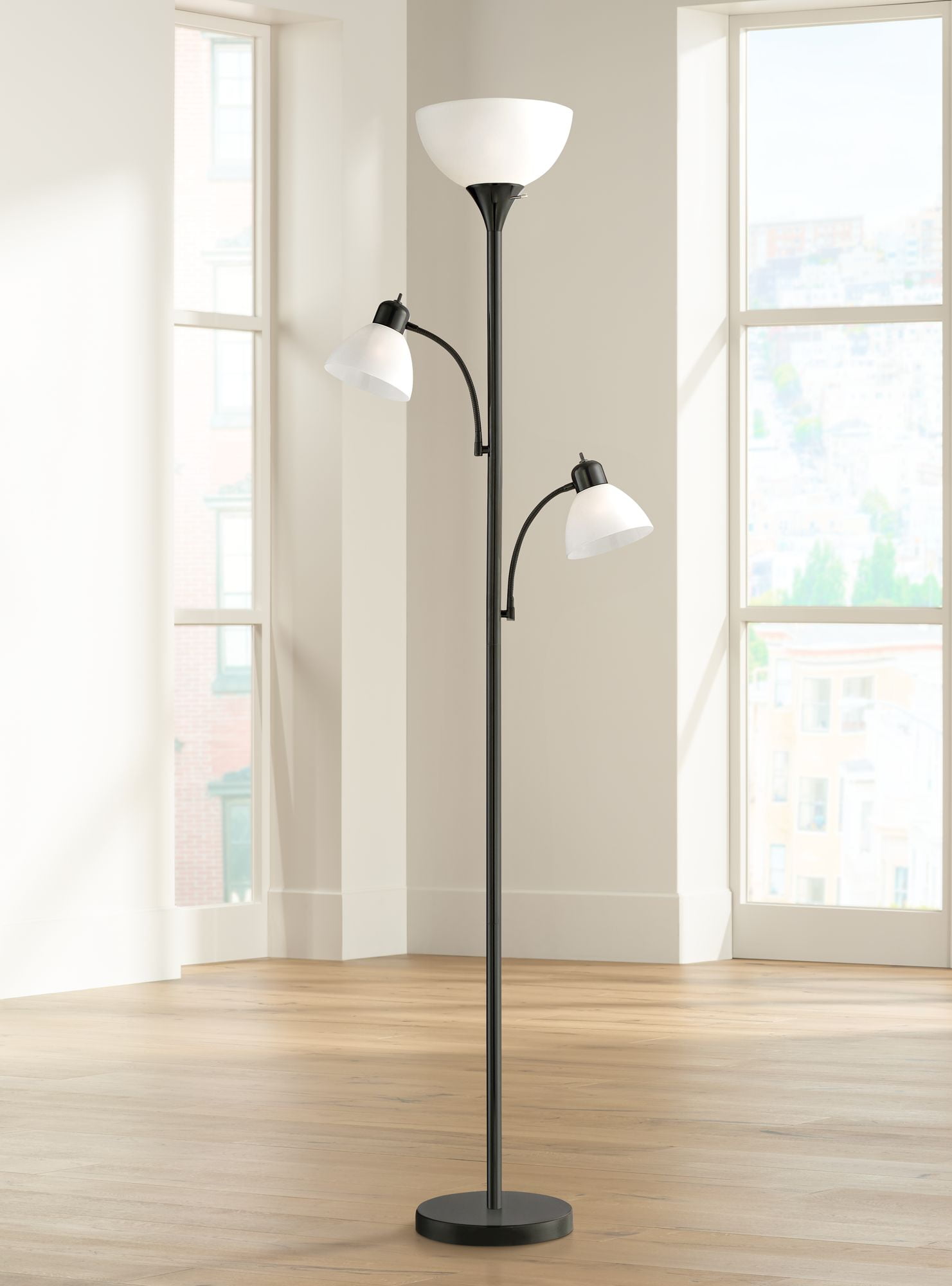 360 Lighting Modern Torchiere Floor Lamp 3-Light Tree Black Metal White  Shades for Living Room Reading Bedroom Office Uplight - Walmart.com