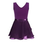 iEFiEL Girls Ballet Gymnastics Basic Leotard with Chiffon Wrap Skirt Dark Purple 5-6