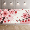thumbnail image 4 of Cherry Blossom Themed Backdrop Banner Decorative Background with Delicate Pink Flowers and Red Cherries Party Decorations Spring Celebrations Photography Props Festival Decor, 4 of 7