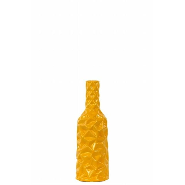 Urban Trend Collection Vase Rond en Céramique avec Côtés Froissés, Petit - Jaune