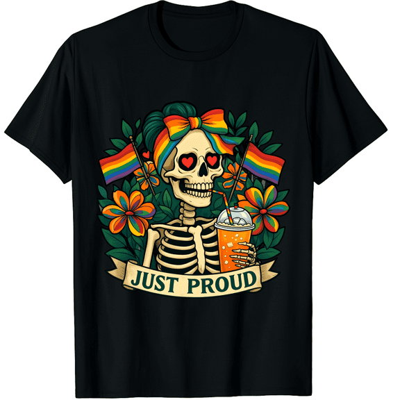 Just Proud Skeleton Flowers Pride LGBTQ Unisex T-Shirt