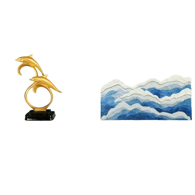 Figura de delfín,Colección de adornos de escritorio con figuras de delfines,Alfombra de área,Alfombra de área para sala de estar,dormitorio,alfombra ondulada flocada,Alfombra de baño Ocean