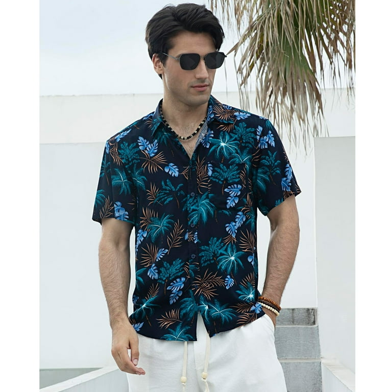 Men Hawaii Shirts, Short Sleeve Hawaii Shirt Button Down Shirts Beach  Floral Shirt Navy Blue Gold L - Walmart.com