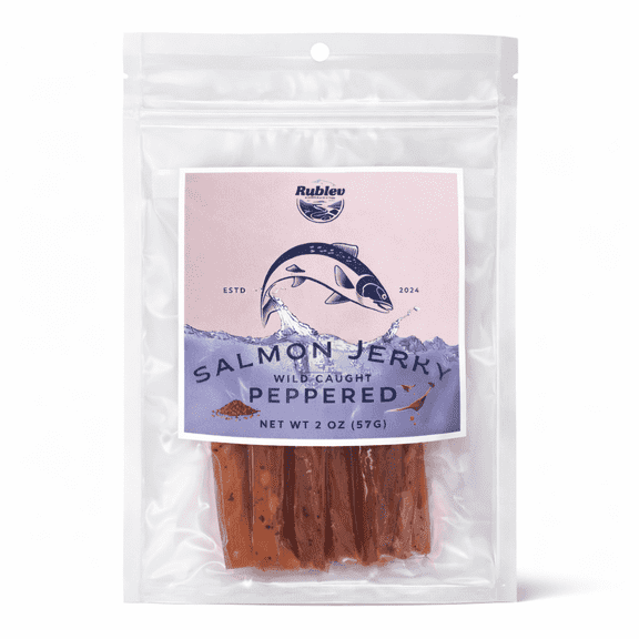 Rublev Corp Wild-Caught Salmon Jerky Peppered Flavor, High Protein Snack, 2 oz
