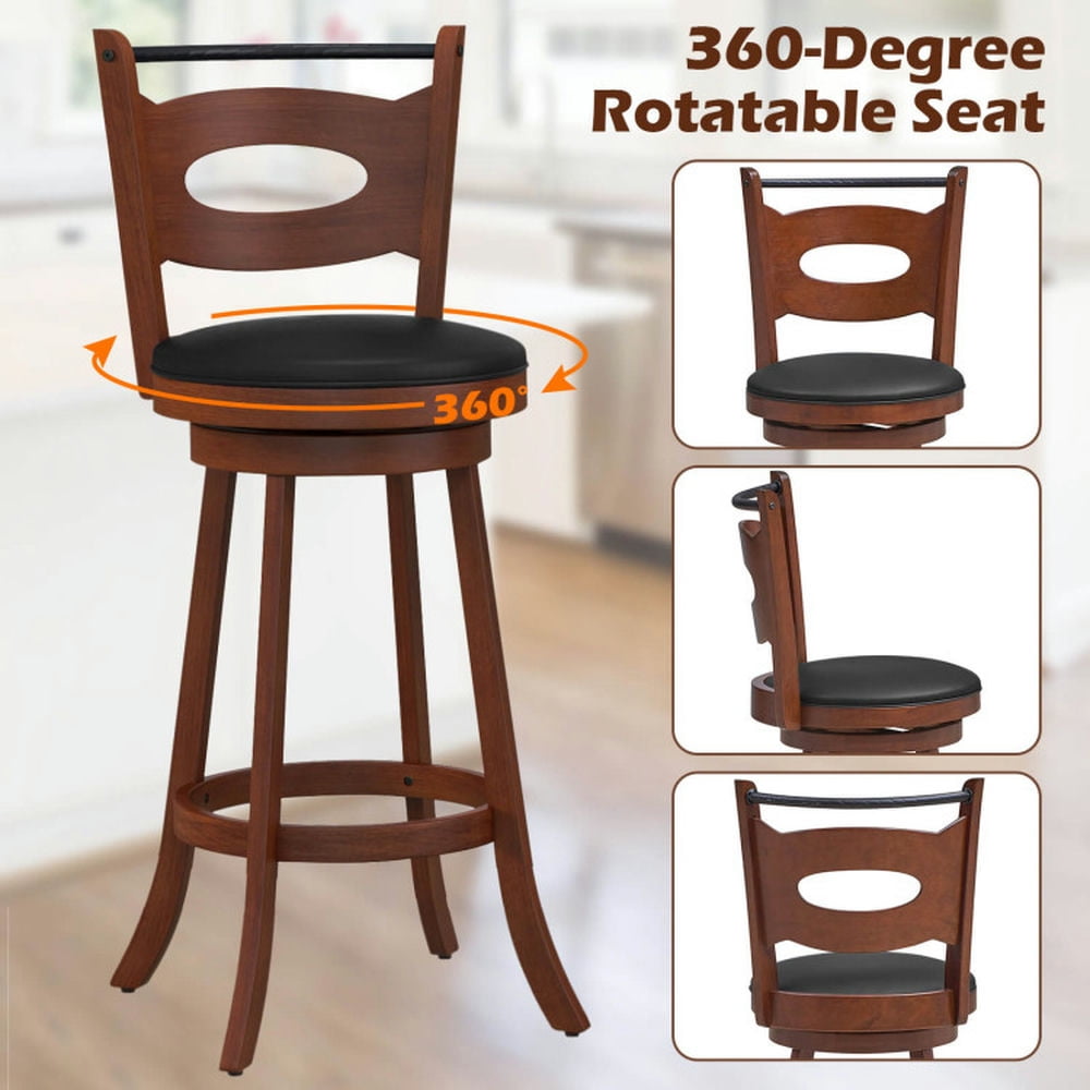 Demi Bonn 29" 2 Pieces Swivel Bar Stools with Curved Backrest and Seat Cushions, Modern Dining Chair, Brown